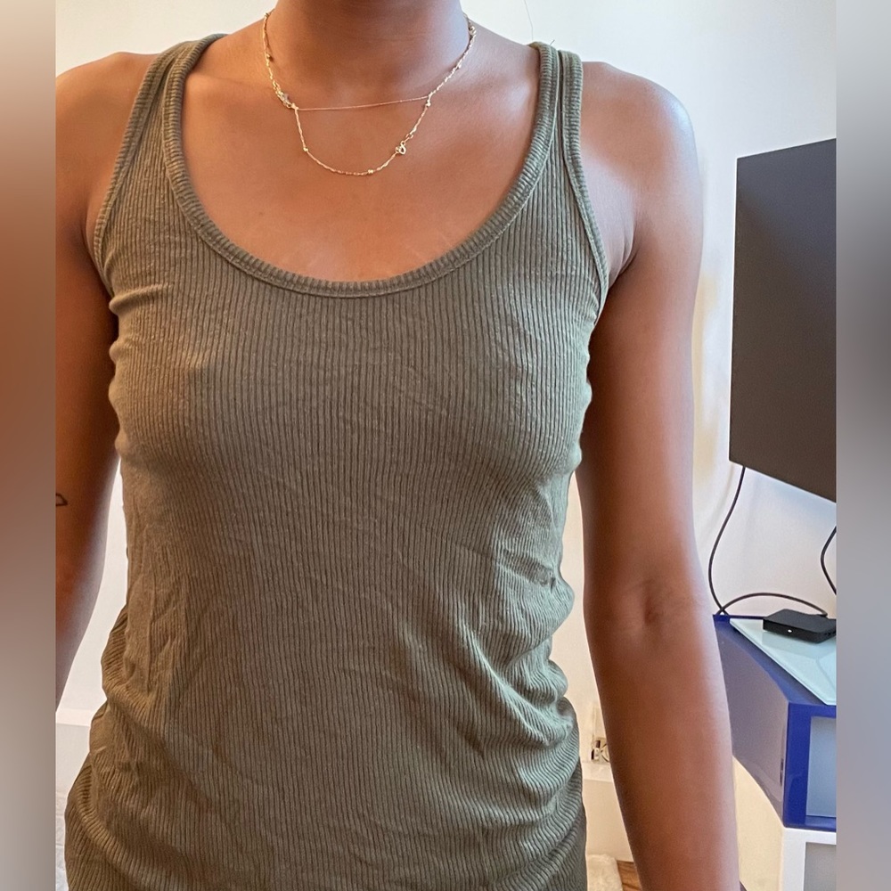 2 J Crew wife respecters/ribbed tank tops  -Black and Olive
Size Small